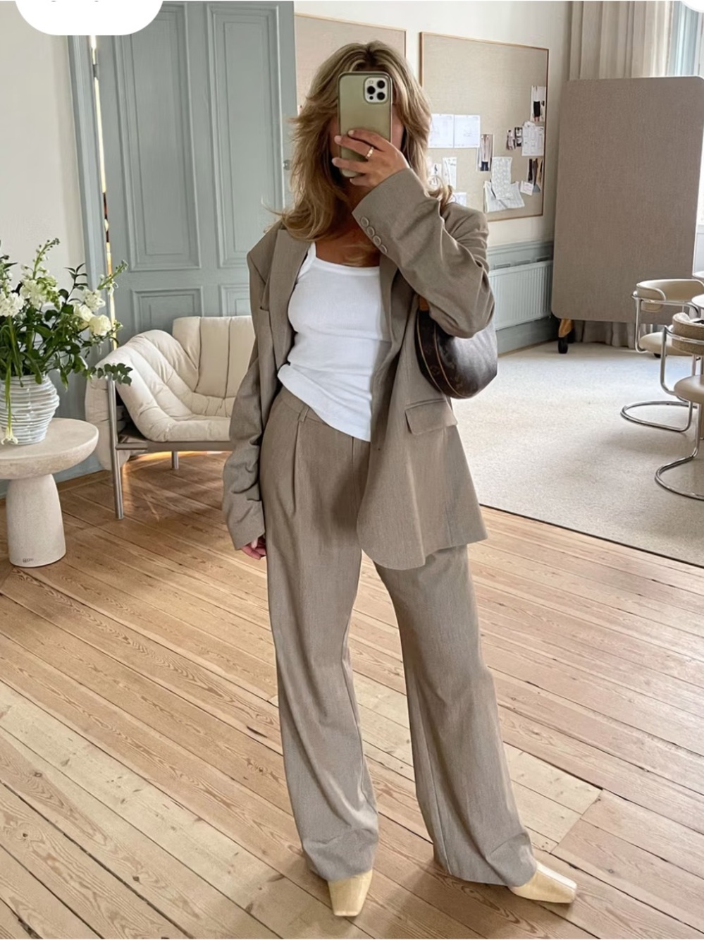 Djerf Avenue Tan Wide-Leg Suit Pants